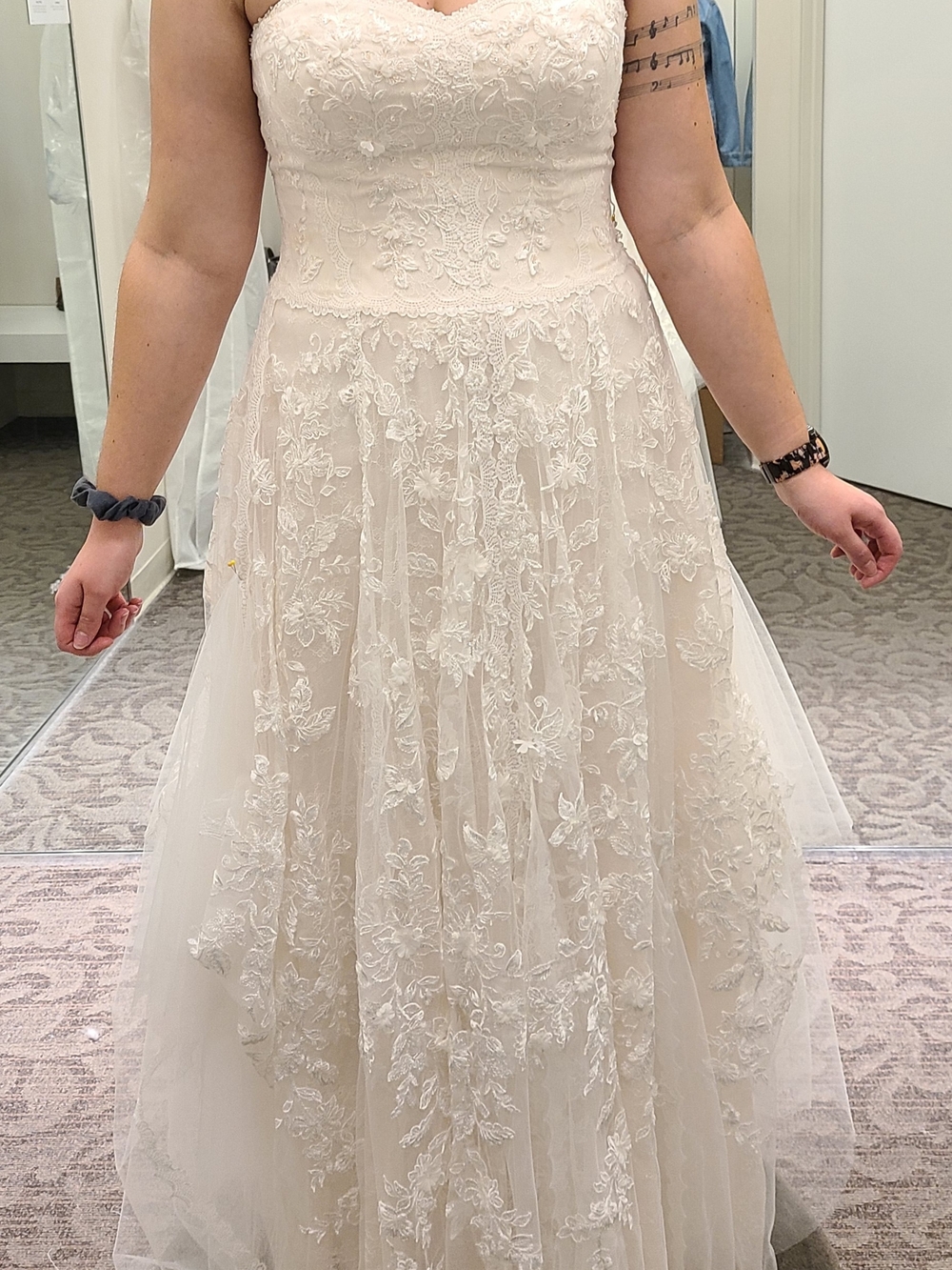 Ivory/Blush Lace Bridal Gown with Floral Appliqué